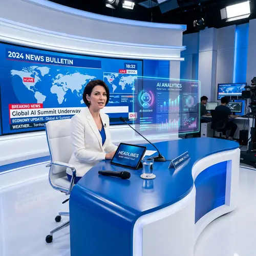 Modern 2024 News Bulletin in Blue and White | News Set Design