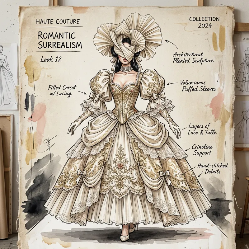 Haute Couture Romanticism Dress Design Illustration