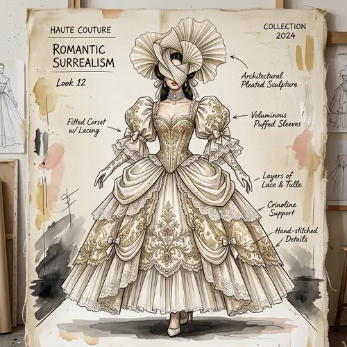 Haute Couture Romanticism Dress Design Illustration