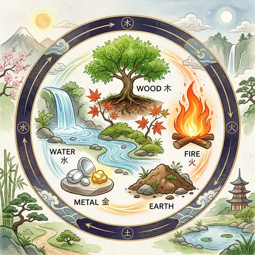 Zen-Like Feng Shui Illustration with Five Elements