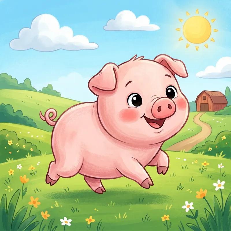 Joyful Piglet Cartoon: Innocence & Charm in Pastel Pink Joyful Piglet Cartoon: Innocence & Charm in Pastel Pink