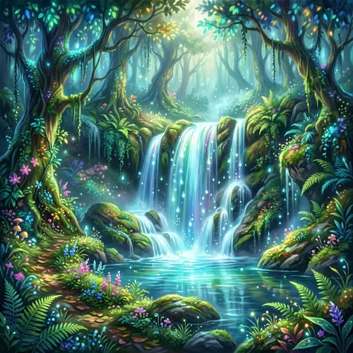 Mystic Forest Waterfall | Enchanting Nature in Vivid Colors