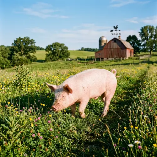 Adorable Pig in Natural Setting | Pink Skin, Curvy Tail