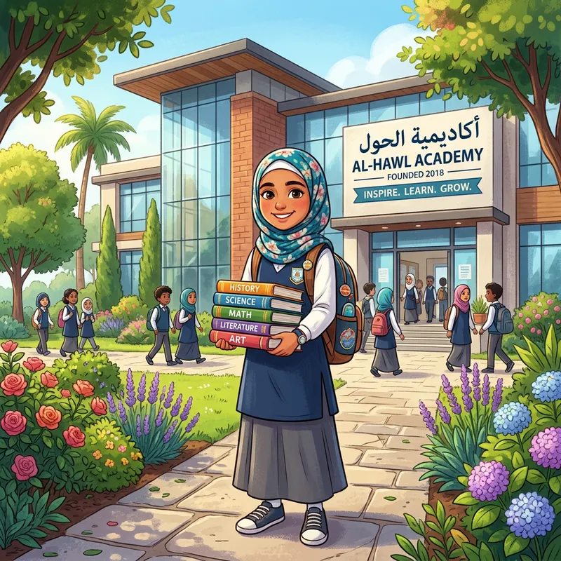 Veiled Girl in Front of School Veiled Girl in Front of School