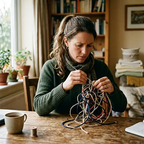 Untangle Complicated Knot - Woman Determined to Solve