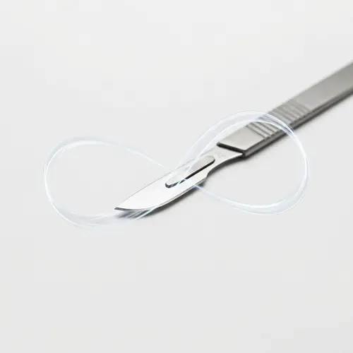 Shiny Scalpel Cuts Air: Precision in Loop | White Background