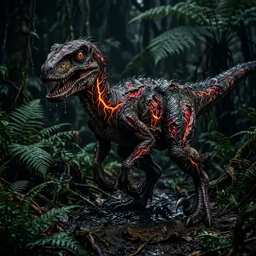 Realistic Young Velociraptor with Glowing Veins