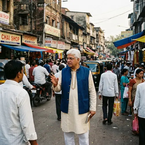 Public Figure in Traditional Indian Attire on Busy Street