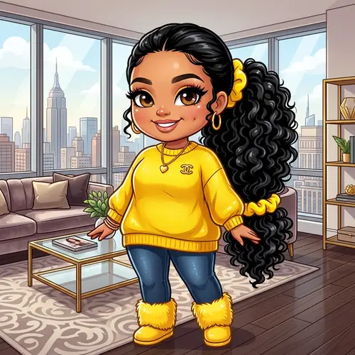 Chic Chibi Plus Size Woman in Yellow Fashion