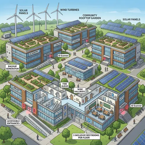 Modern Sustainable Campus Design with 5 Buildings