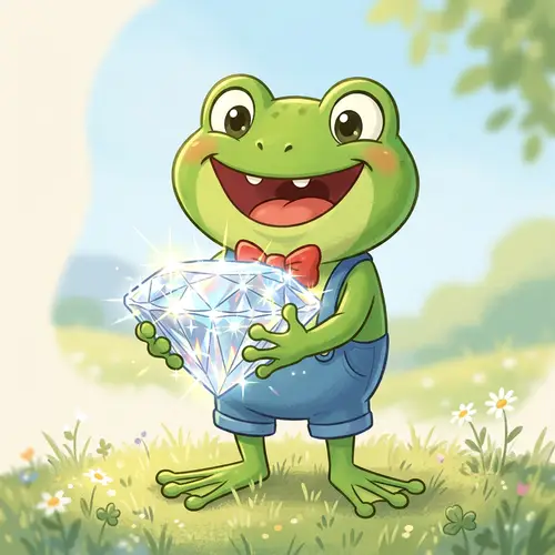 Pepe Meme Frog Holding a Shiny Gem