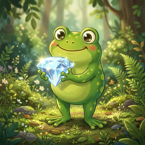 Pepe Meme Frog Holding a Shiny Gem