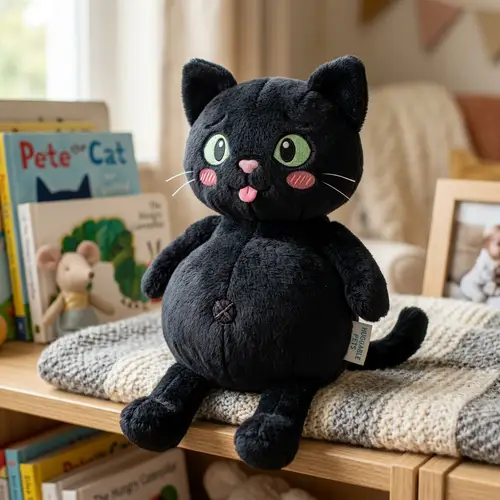 Cute Black Stuffed Toy Cat with Enlarged Belly