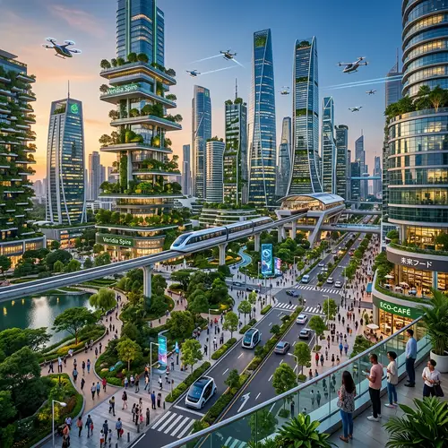 Futuristic Skyscrapers & Green Spaces Cityscape