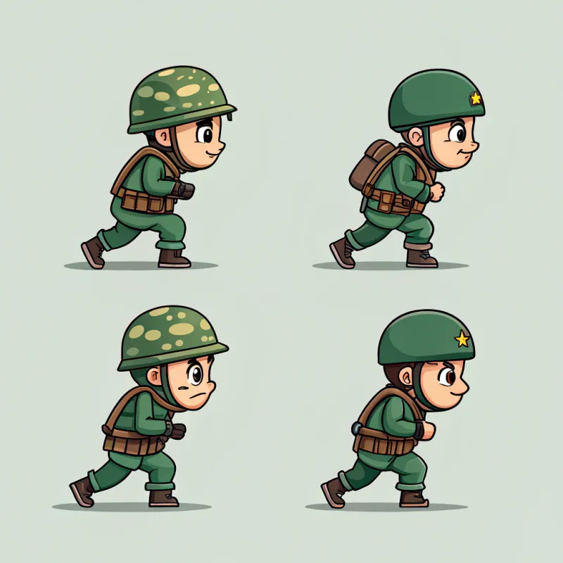 4-Frame Soldier Sprite Sheet for Animation