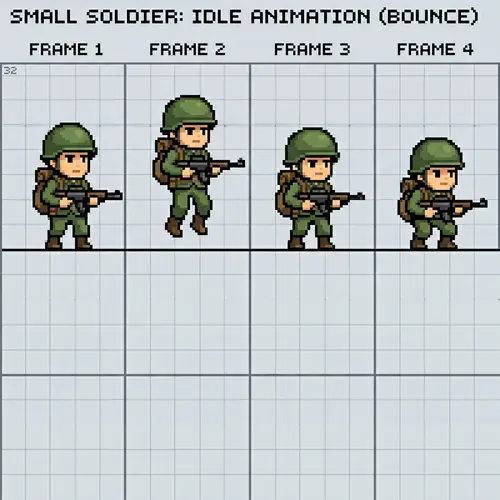 4-Frame Soldier Sprite Sheet for Animation