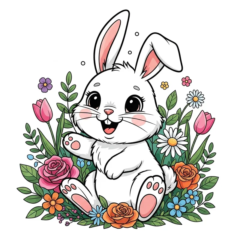 Cute Rabbit Coloring Book Illustration