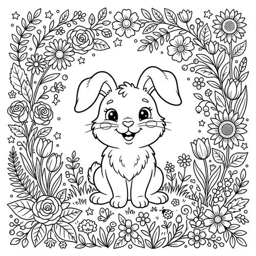 Cute Rabbit Coloring Book Illustration
