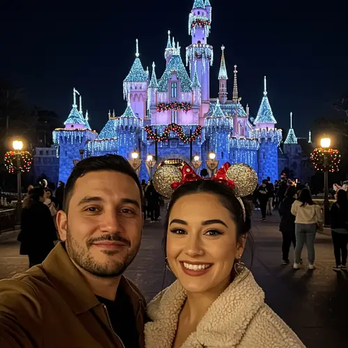 Magical Theme Park Selfie in Holiday Lights