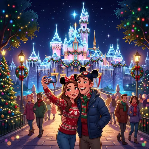 Magical Theme Park Selfie in Holiday Lights