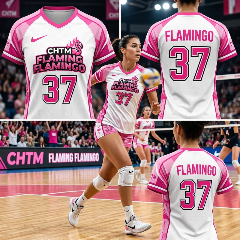 Stylish CHTM Flamingo Jersey in White and Pink