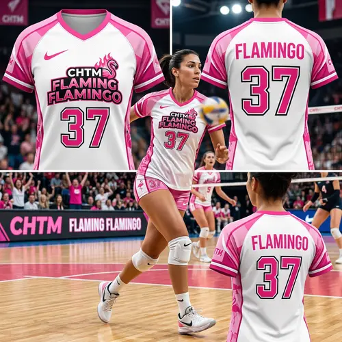 Stylish CHTM Flamingo Jersey in White and Pink