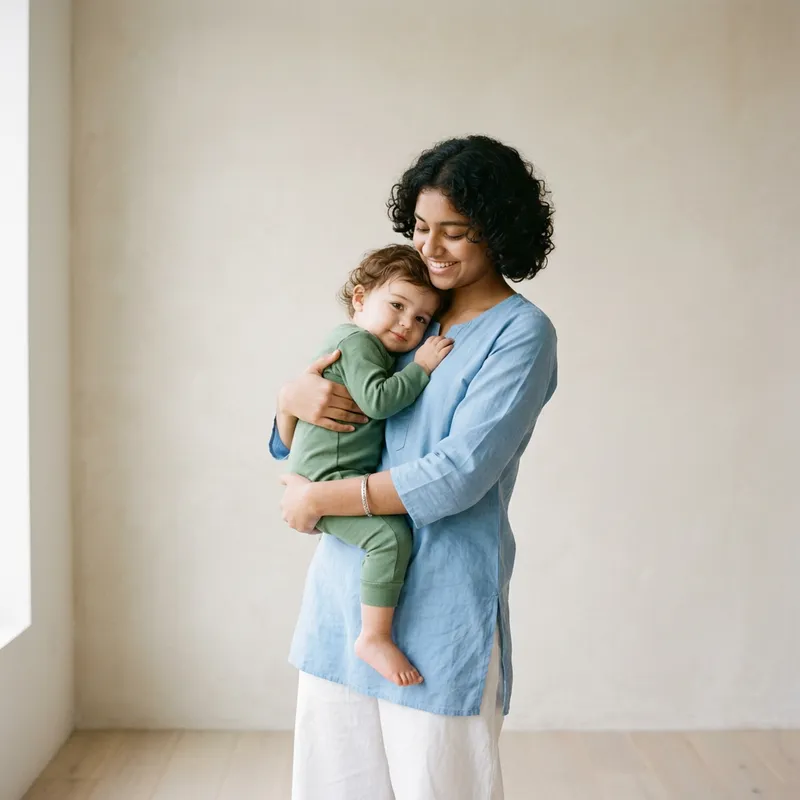 Minimalist Style Illustration of South Asian Girl with Child
