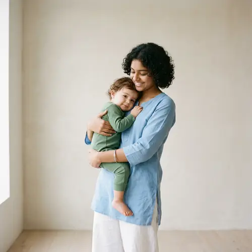 Minimalist Style Illustration of South Asian Girl with Child