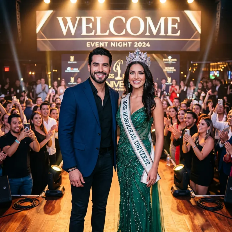 Carlos Rivera Carimaxx & Miss Honduras Universe Welcome Banner Radiance