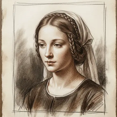 Renaissance-Style Portrait of Beautiful Young Woman in Warm Tones