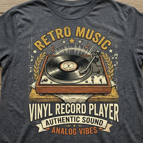 Retro Vinyl Record Player T-Shirt Design