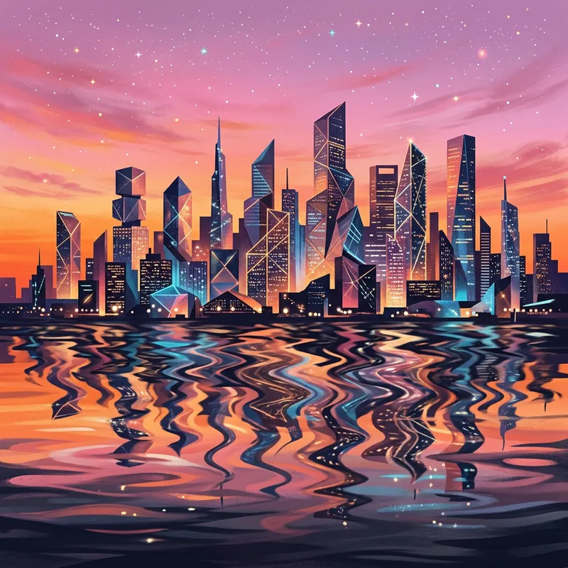 Imaginative City Skyline Art: Abstract Urban Landscape