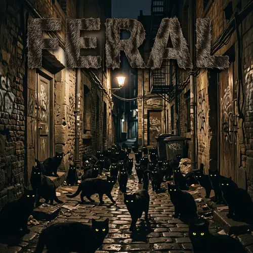Feral - Dark Rustic Alleyway with Sleek Black Cats