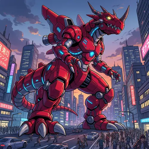 Giant Red Digimon Imposing Presence
