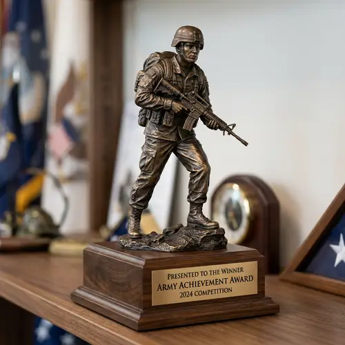 Bronze Army Statue Trophy - Exquisite Military Art