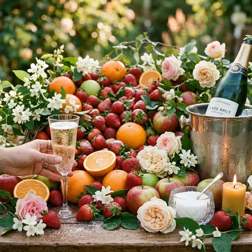 Fruity Champagne Backdrop with Floral Accents