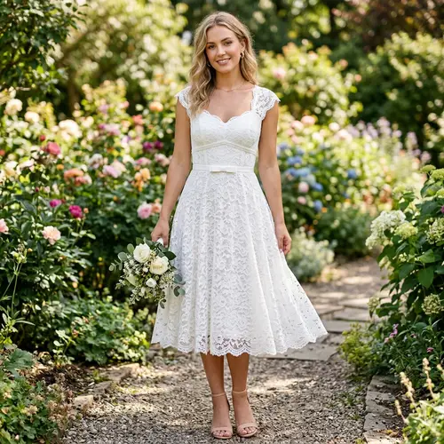 White Lace Cinched Waist Dress for Elegance