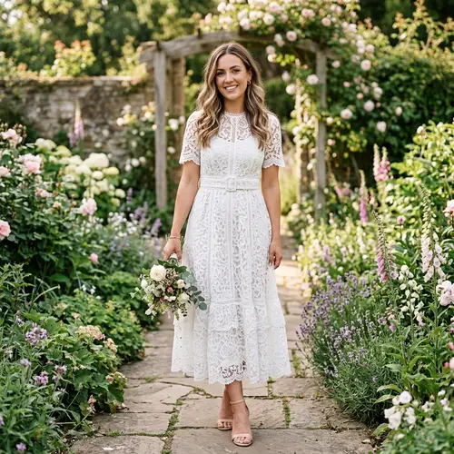 Elegant Women's White Lace Dress with Cinched Waist