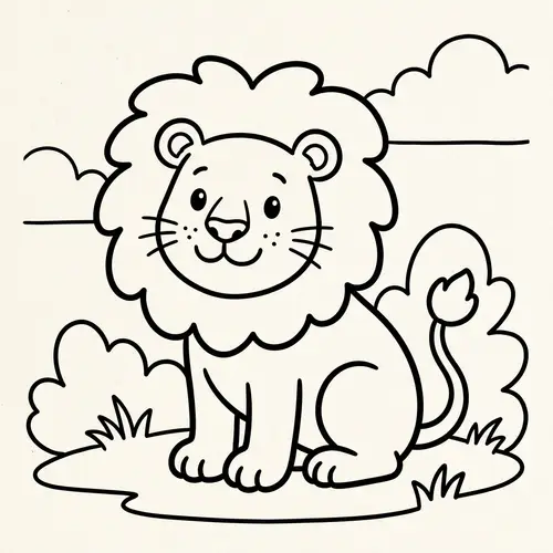 Simplistic Cartoon Lion Coloring Page for 3-Year-Olds