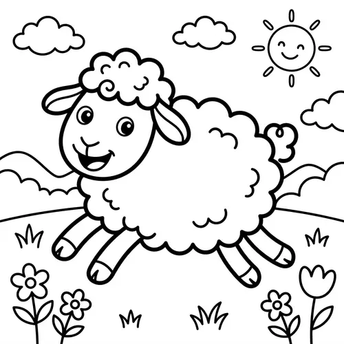 Playful Sheep Cartoon for Coloring | Classic Children's Book Design