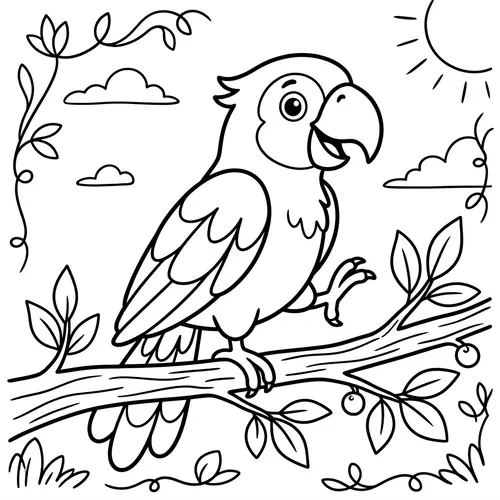 Classic Style Children's Parrot Coloring Sketch | Suitable for 7-Year-Olds