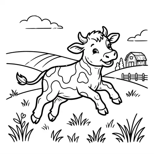 Playful Calf Coloring Illustration in 19th Century Style