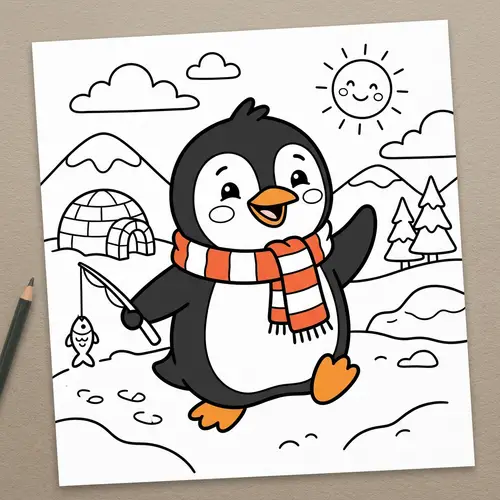 Playful Penguin Cartoon for Kids | Coloring Page
