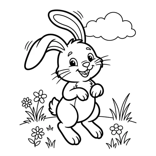 Playful Cartoon Rabbit for Kids to Color - Fun Coloring Image