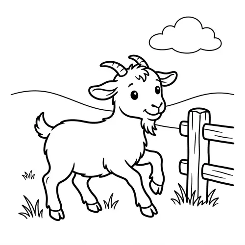 Playful Goat Cartoon Coloring Illustration for 3-Year-Old Kids