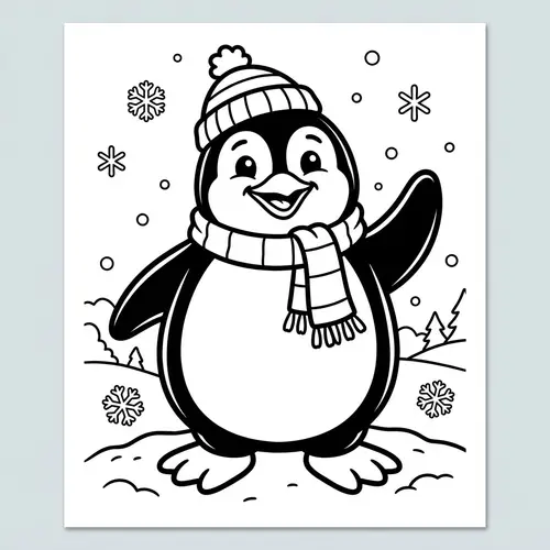 Humorous Penguin Coloring Illustration for Kids