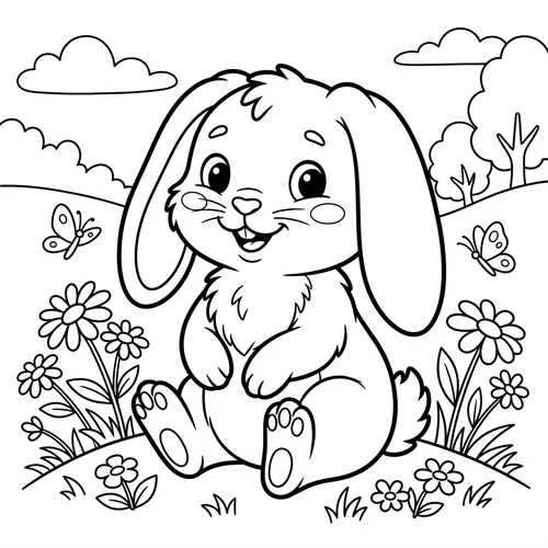 Playful Rabbit Coloring Page for Kids | Classic Cartoon Illustration
