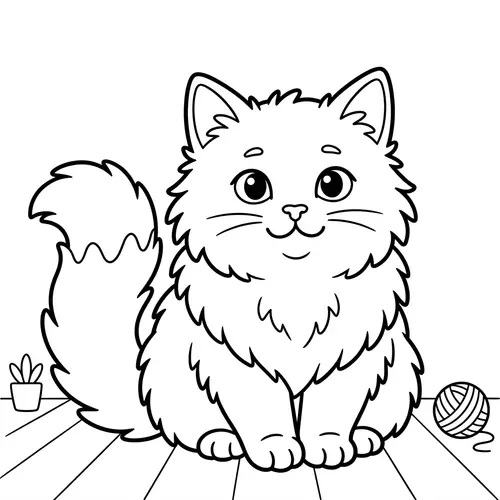 Simple Cute Fluffy Cat Coloring Page for Kids | Coloring Fun