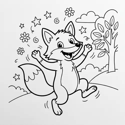 Joyous Cartoon Fox for Kids: Classic Children's Book Style