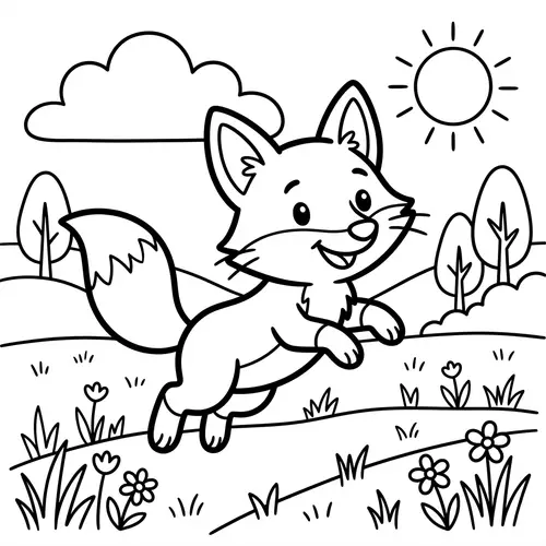 Playful Fox Coloring Page for Kids | Children's Book Style
